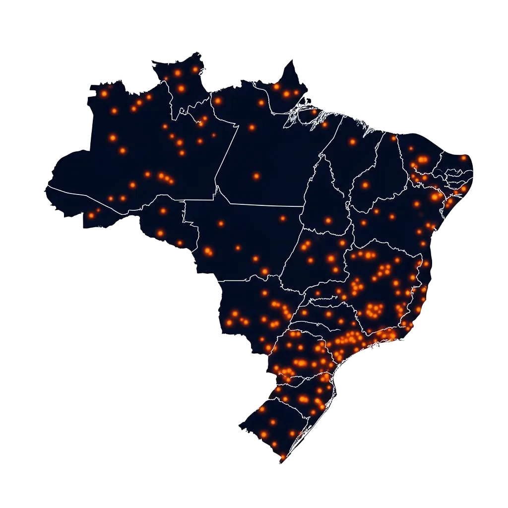Mapa do Brasil com polos da Unicorp em todos os estados